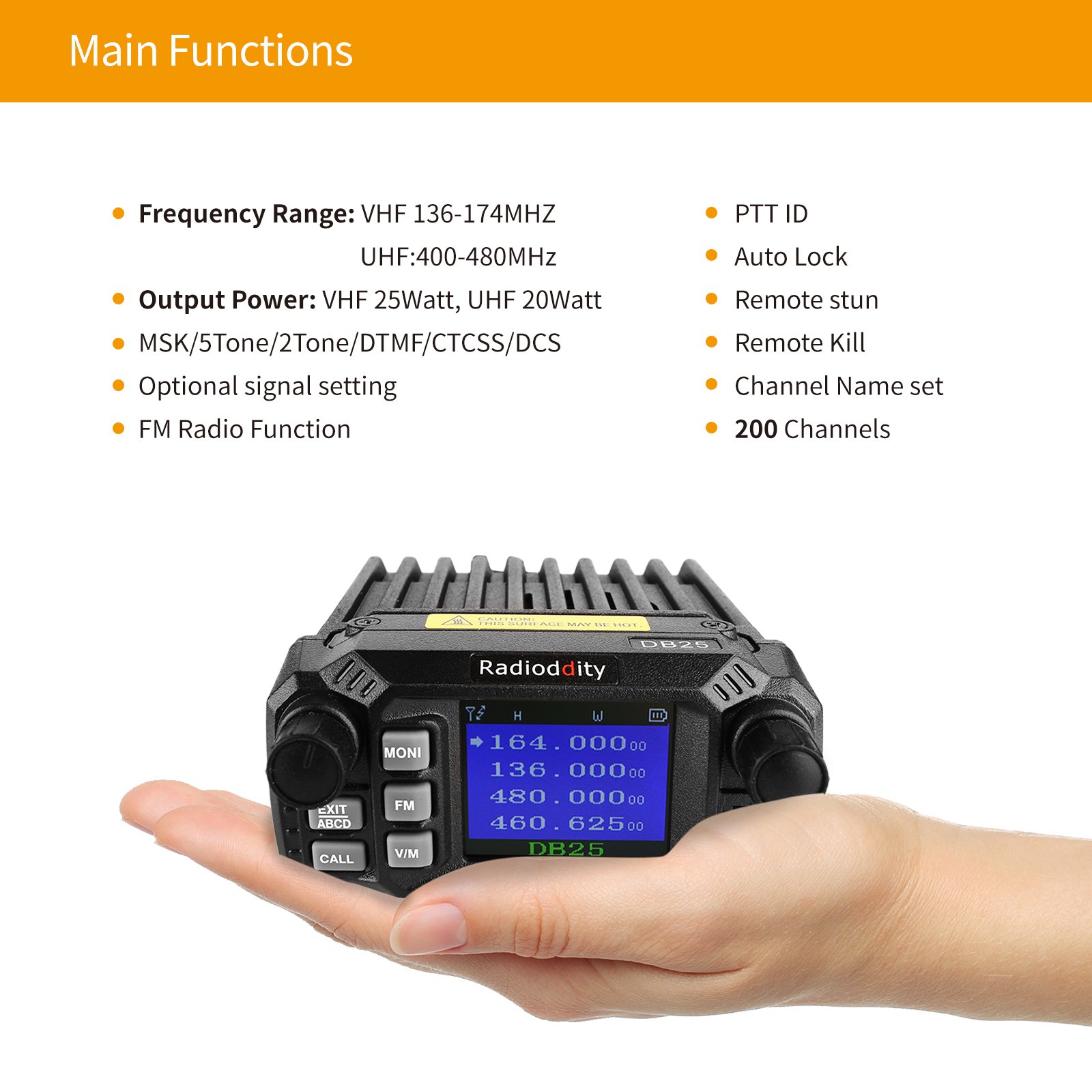 Radioddity DB25 Pro Dual Band Quad-Standby Mini Mobile Car Truck Radio, 4 Color Display, 25W Vehicle Transceiver with Cable + High Gain Quad Band Antenna - Image 3