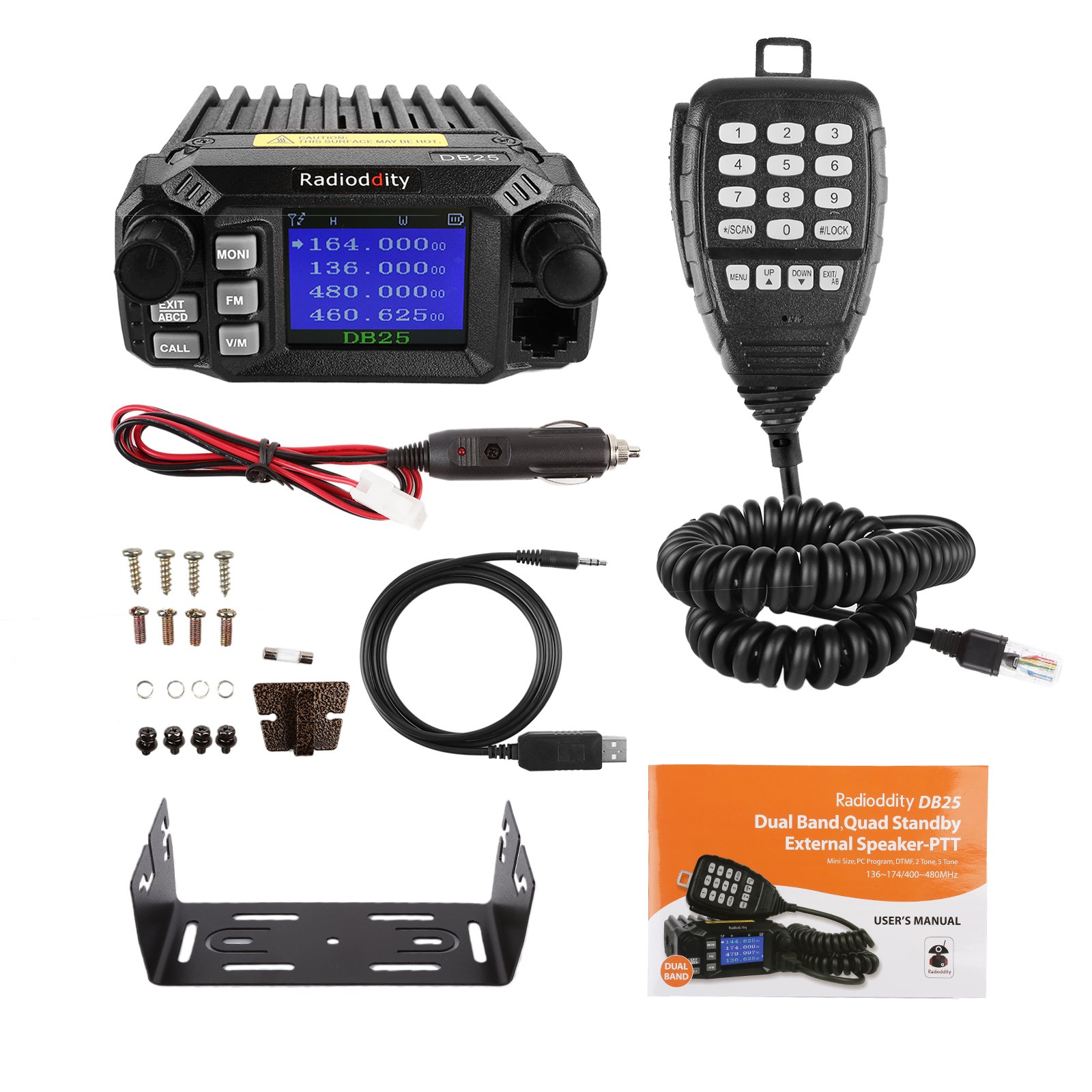 Radioddity DB25 Pro Dual Band Quad-Standby Mini Mobile Car Truck Radio, 4 Color Display, 25W Vehicle Transceiver with Cable + High Gain Quad Band Antenna - Image 6
