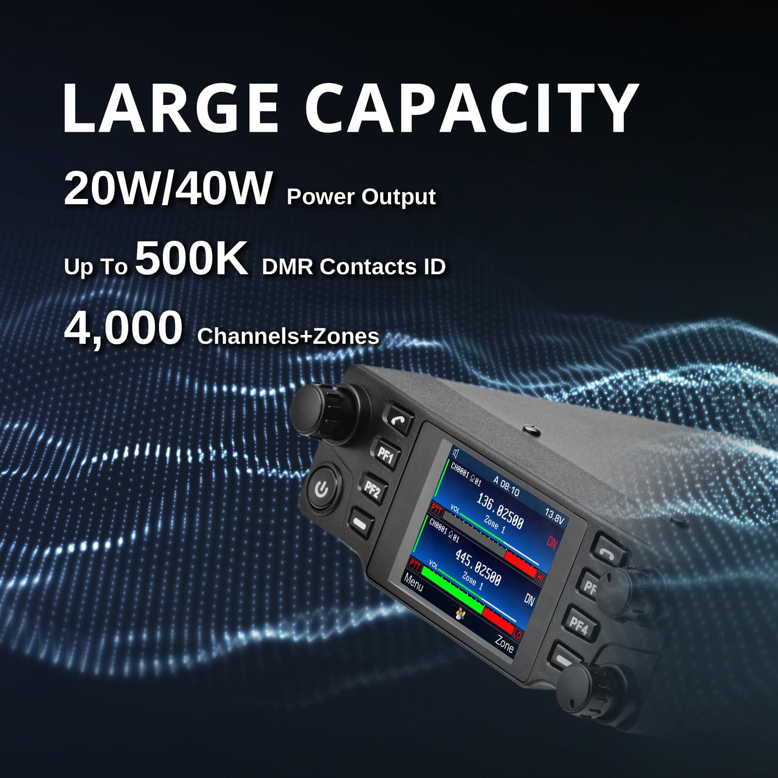 Radioddity DB40-D DMR & Analog 40W Mobile Radio with BT PTT & Earpiece, VHF UHF Dual Band Ham Amateur Radio with GPS/APRS, Cross-Band Repeater, SFR, Up to 500K ID Contacts, 4000 CH - Image 4