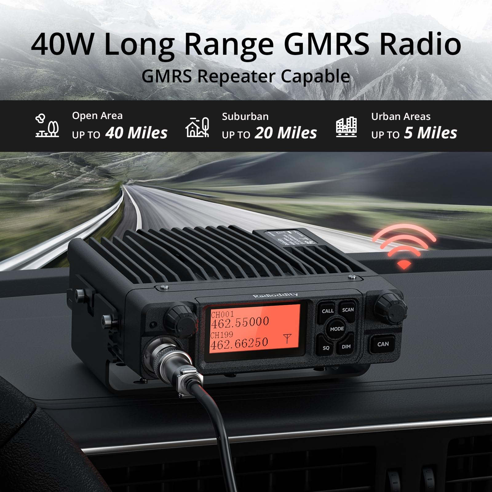 Radioddity DB40-G GMRS Mobile Radio, 40W Long Range Repeater-Capable Two Way Radio with Dual Display, VOX, 169 Channels, UHF RX, for Off-Road, Vehicle Communication - Image 3