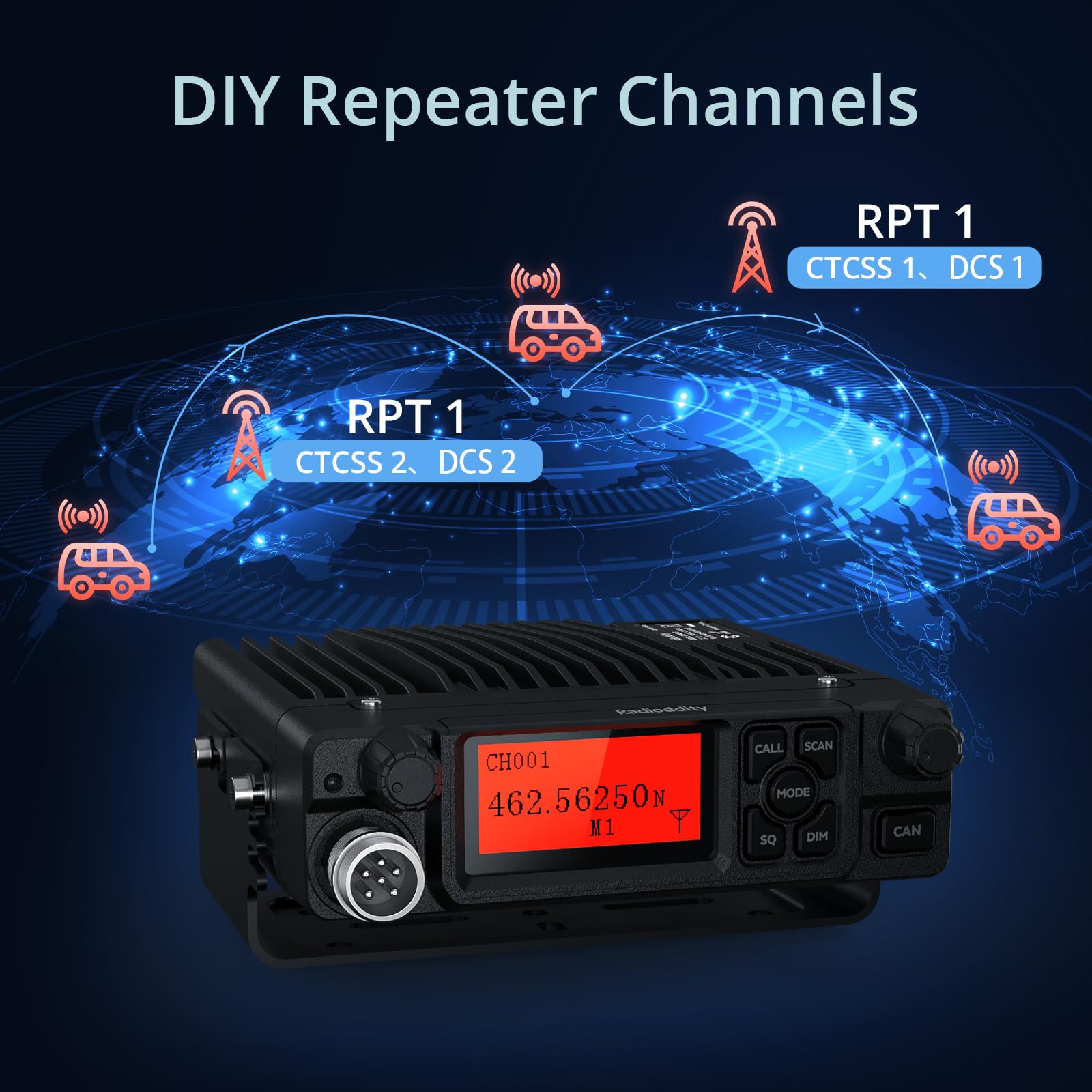Radioddity DB40-G GMRS Mobile Radio, 40W Long Range Repeater-Capable Two Way Radio with Dual Display, VOX, 169 Channels, UHF RX, for Off-Road, Vehicle Communication - Image 5
