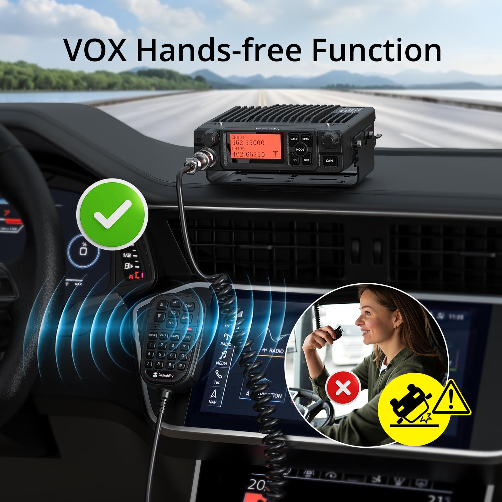 Radioddity DB40-G GMRS Mobile Radio, 40W Long Range Repeater-Capable Two Way Radio with Dual Display, VOX, 169 Channels, UHF RX, for Off-Road, Vehicle Communication - Image 6