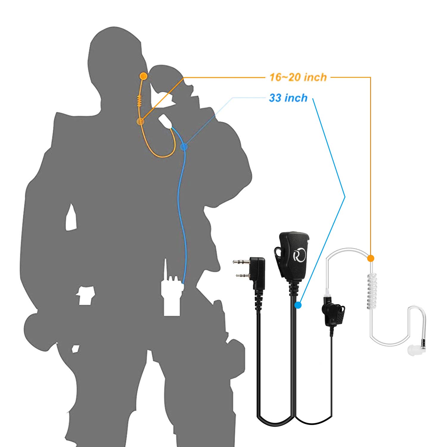 Radioddity E002 Walkie Talkies Air Acoustic Earpiece Adjustable Volume Headset Compatible with Baofeng UV-5R BF-888S BF-F8HP GA-2S GA-5S R2 Kenwood Two Way Radio (1 Pack) - Image 6