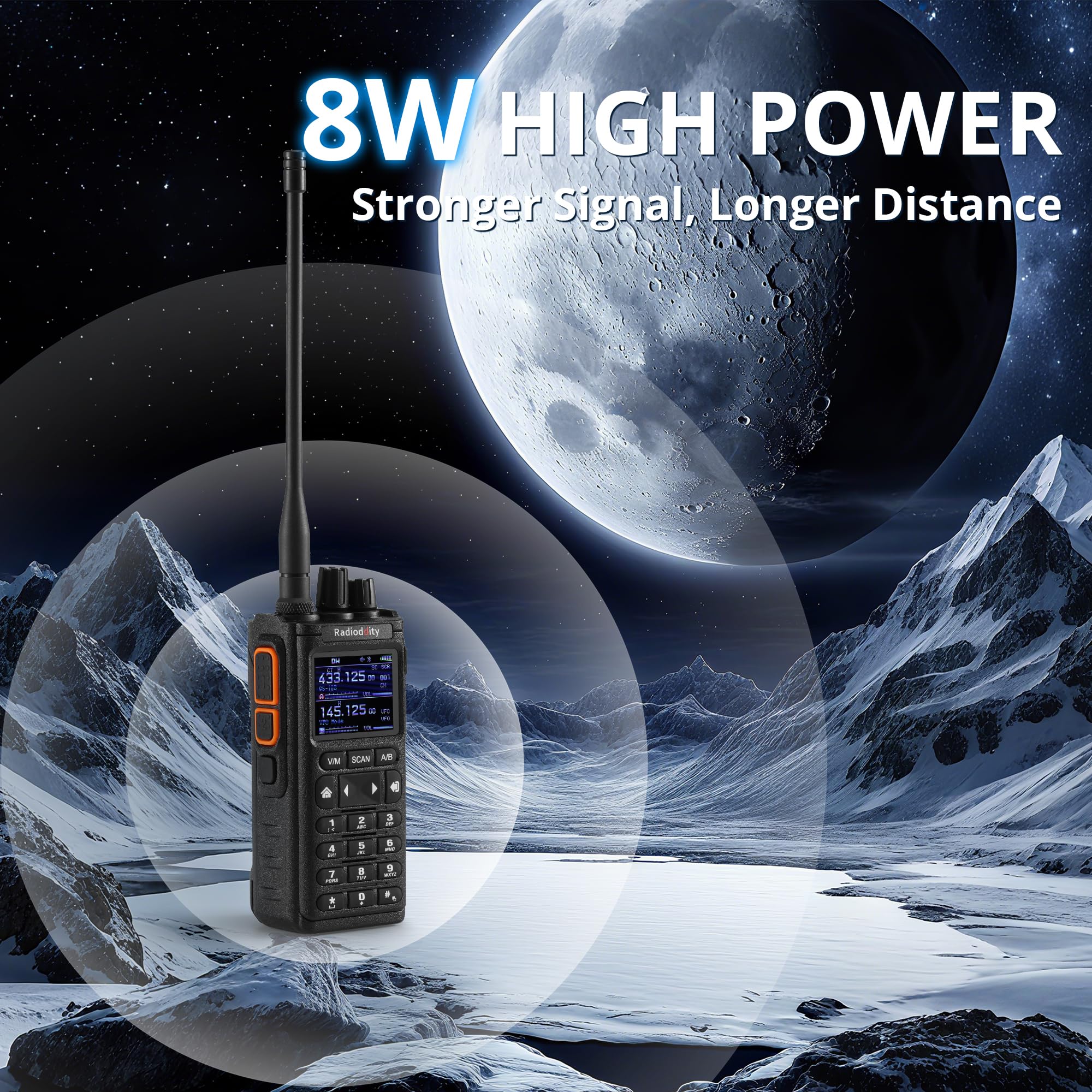 Radioddity GS-10B 8W Ham Radio Handheld, Long Range Two-Way Radio, Wireless APP Programming, UHF VHF FM Aviation NOAA Receiver, Dual PTT, 2500mAh Battery & USB-C Port, Noise Reduction, Channel Sync - Image 4