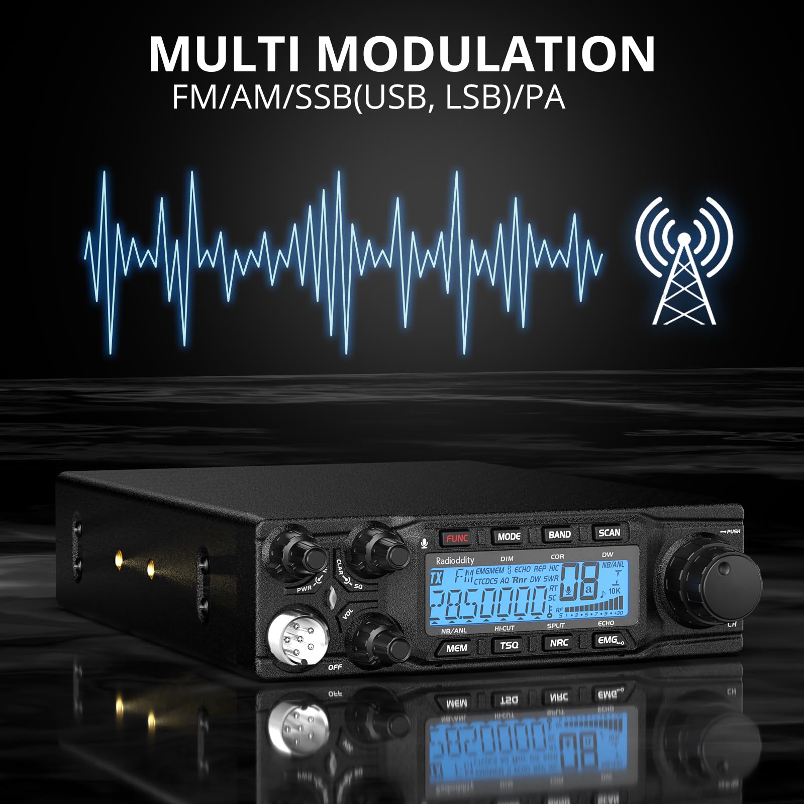 Radioddity QT80 10 Meter Radio, 80W High Power Amateur Ham Radio, SSB/AM/FM/PA Mobile Transceiver with RX & TX Noise Reduction, CTCSS/DCS, ASQ, SWR High Alert - Image 3