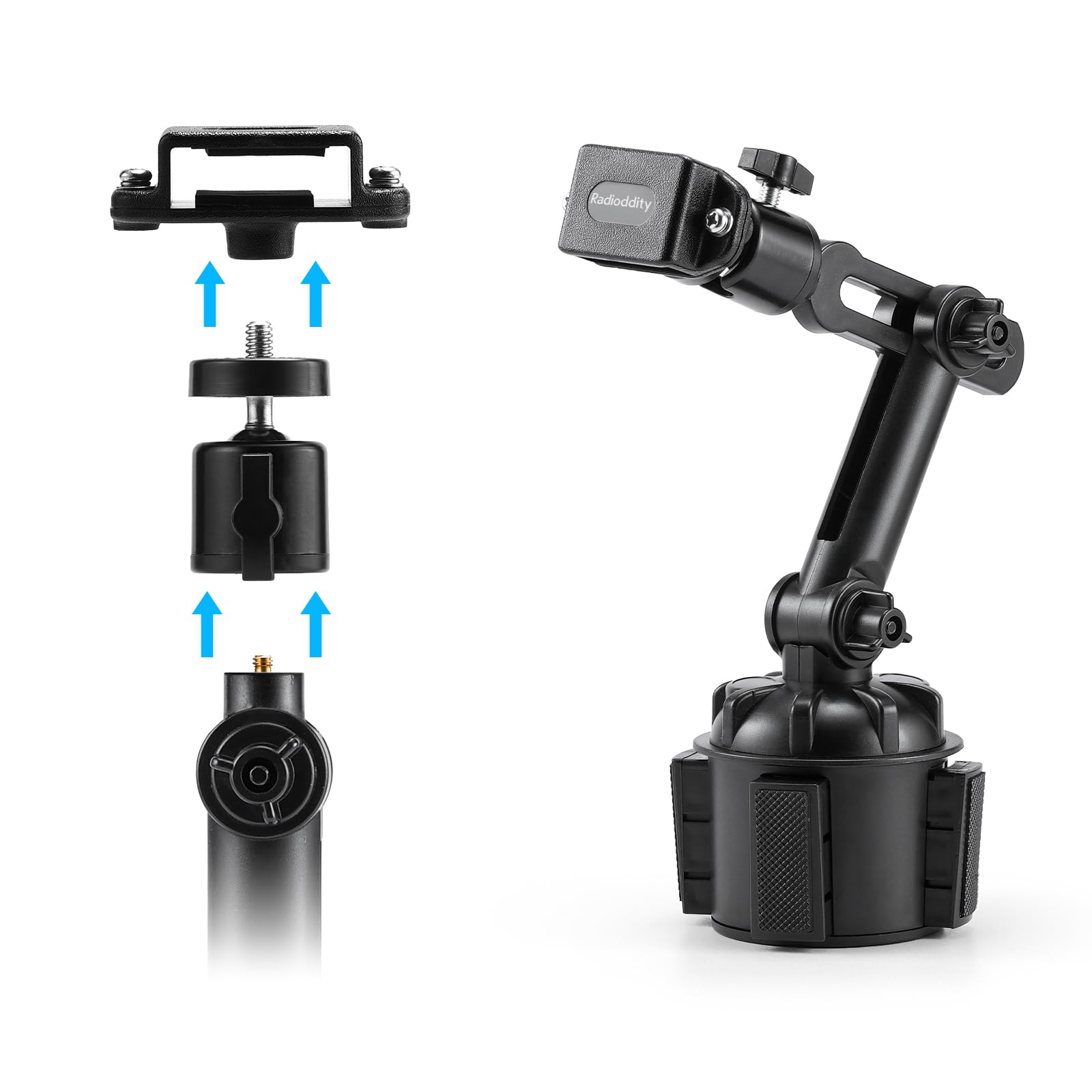 Radioddity RH1 Cup Holder Radio Mount, Adjustable Length and Height, Secure and Stable for Handheld Radio, Car Mobile Radio, Two Way Radio, Walkie Talkies - Image 4